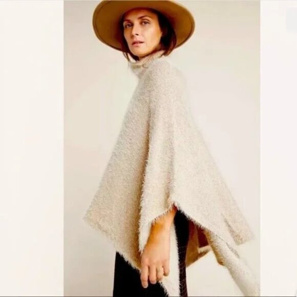 Anthropologie Sweaters - NWT Akemi + Kin Anthropologie O/S Gold Eyelash Knit Turtleneck Poncho Pullover